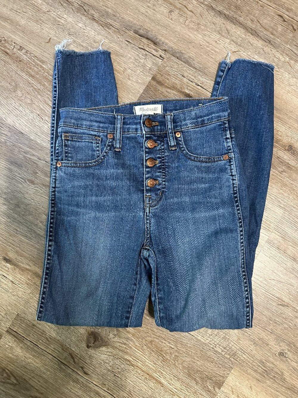 Madewell 10" High Rise Skinny Jeans Size 24 Button Fly Raw Hem Denim